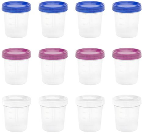 UOCAI Lot de 12 Pots à Sauce en Plastique avec Couvercle, 120ML Petite boîte Plastique pour Alimentaire avec Graduation, Réutilisable Étanche Contenant en Plastique, Petit Pot Conservation