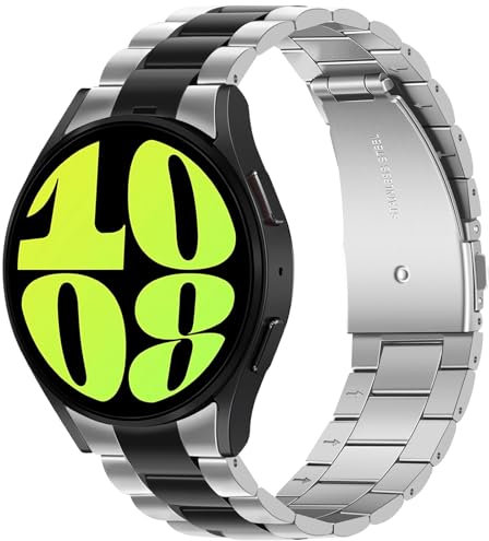 Anlinser Compatible avec Bracelet Samsung Galaxy Watch 7/FE/6/5/4/6 Classic 40mm 44mm 43mm 47mm, Bracelet de Remplacement Métal D'espace pour Galaxy Watch 5 Pro/4 Classic, 20MM, Argent-Noir