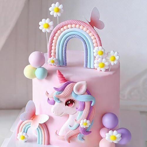 Rainbow Pony Unicorn Cake Decoration Pony Birthday Rainbow Cake Topper | Unicorn Party Favors Birthday Cake Decoration for Girl