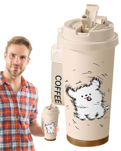 Borraccia Con Cannuccia - Termica In Acciaio Inox 500ml - Doppio Di Apertura, Riutilizzabile Antigoccia Per Bevande Fredde E Calde