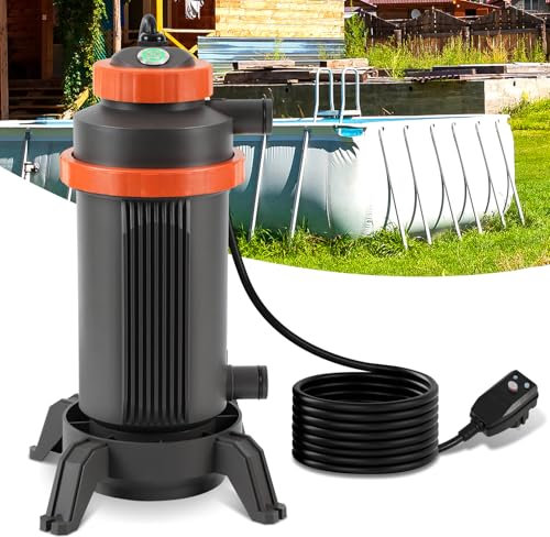 Vkechh Riscaldamento per piscina elettrico, Ø 29 x 42 cm, riscaldamento elettrico per piscina per la maggior parte delle piccole piscine, protezione contro le perdite, antiribaltamento, ignifugo