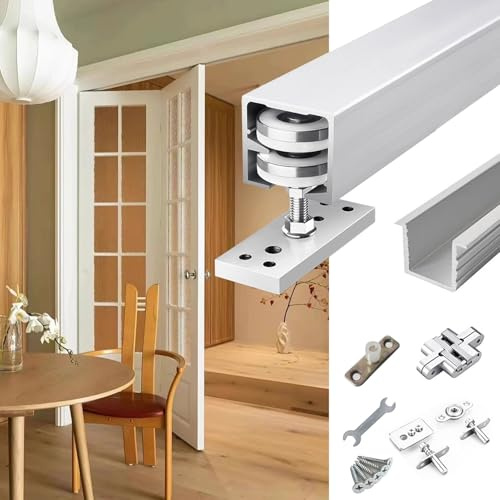 Binario per Porta Scorrevole Kit di Binari per Porte Scorrevoli a Soffietto, Set di Binari per Montaggio a Soffitto da 48 e 64 e 76, Unità di Sistema per Porte a Scomparsa per Cucina e Soggiorno(15