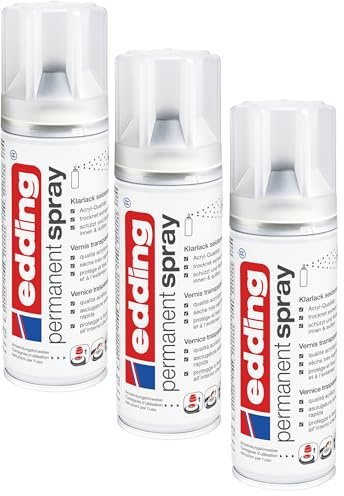 edding 5200 Permanent Spray - 200 ml - Acryllack zum Lackieren und Dekorieren von Glas, Metall, Holz, Keramik, Kunststoff, Leinwand - Lackspray, Acrylspray, Farbspray (Transparent-seidenmatt 3er Pack)