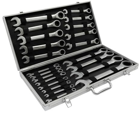 Set di chiavi inglesi, 22 pezzi, 6-32 mm, cromo-vanadio, cricchetto – Set di chiavi a cricchetto professionali con giunzione, chiave a forchetta e ad anello in valigetta | Coppia potente per auto e