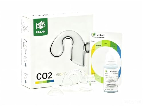 LINLAN CO2 Dauertest Aquarium Drop Checker, Gläserner Monitor Set inkl. Testflüssigkeit, Hintergrundkarte & Saugnapf aus Silikon ,für Bepflanztes Aquarium