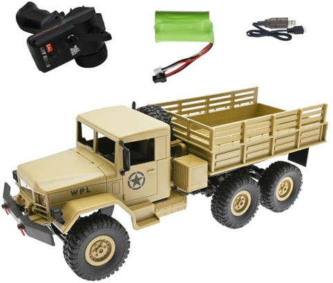 Ichlovdu RC Truck RTR 6WD Militär LKW WPL B-16 1:162.4GHz Off-Road Crawler Car Buggy Lastwagen Ferngesteuertes Militärfahrzeug (Khaki)