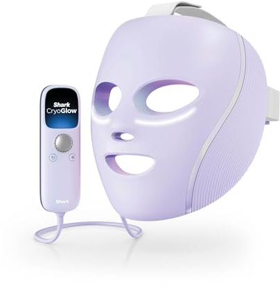 Shark CryoGlow LED-Gesichtsmaske, Kühlung der Augenpartie, Anti-Aging | Hautklärung, rote/blaue LED, Infrarot-Maske, USB-C, Fernbedienung, Aufbewahrungstasche, Riemen, Kühles Lila FW312EUPL