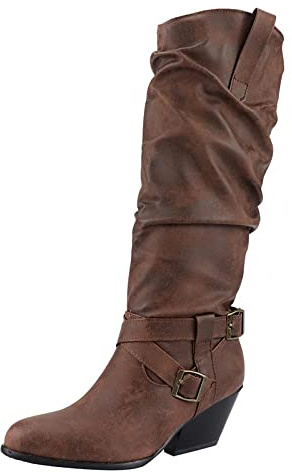 HOOUDO Stivali Alti,Comode Stivaletti Cowboy Invernali Stivali Donna con Tacco Neri Cowboy Scarpe Stivaletti Texani Vera Pelle Eleganti Stivaletto