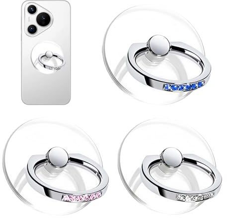 3 Stück Transparent Handy Ring Halterung, Handy Halterung 360° Ring Durchsichtiger Ständer mit Strasssteinen, Kompatibel mit Verschieden Smartphones, Tablets (3 Farben)