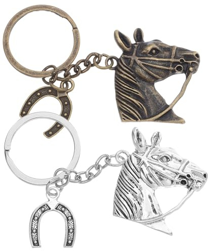 SUPVOX Lot De 2 Porte-Clés Cheval Antique Pendentif Métal Tête De Cheval Et Fer À Breloque Décorative Pour Sac À Main Sac À Dos Fermeture Éclair Accessoire Équitation