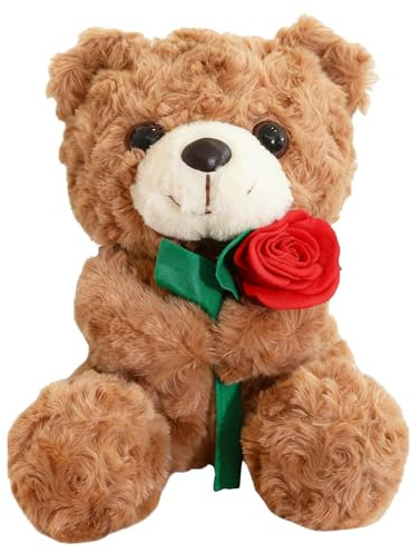 PDirat Teddybär mit Rose, Plüsch-Dekofigur Rosen Teddy, Geschenk für Freundin, Valentinstag Geburtstag Weihnachten, Wohn Deko & Emotionale Unterstützung