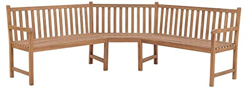 IBUQDDV Garten-Eckbank 185x185x90 cm aus Massivholz Teak, robuste rustikale Holzbank für Terrasse und Außenbereich mit breiter Sitzfläche, witterungsbeständige langlebige Gartenmöbel