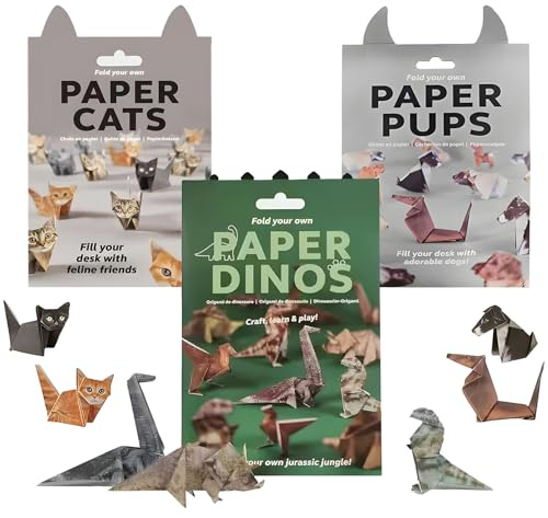 DIY Papierkatzen Origami Kit,150 Blätter 3D Katze/Hund/Dinosaurier Origami Papier Handwerk Set,DIY Origami Papier,Tier Handgefertigte Papierkraft Kit,Tierliebhaber,Schreibtischdekoration