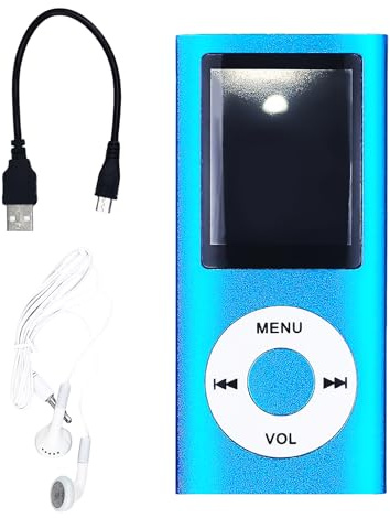 Flylin MP3 Player, 1.8 Screen FM Radio (Blue) | Portable MP3 player with 1.8 screen, FM radio, voice recorder, Supports music/photo/video, memory card not included