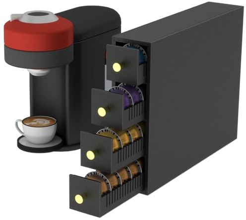 Suli Tiroir porte-dosettes, organiseur de dosettes de café pour comptoir pour dosettes, cuisine, dortoir, bar à café, grande capacité de 72 dosettes, double orientation, noir