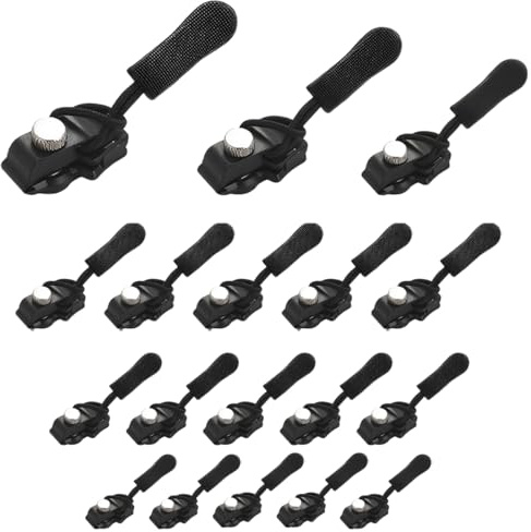 BAHME 18 Pezzi Cursore Cerniera di Ricambio, Kit Riparazione Cerniere Lampo Universale in 3 Taglie (S/M/L), Tira Zip Rimovibile Senza Attrezzi per Valigie, Giacche e Stivali, Metallo Robusto