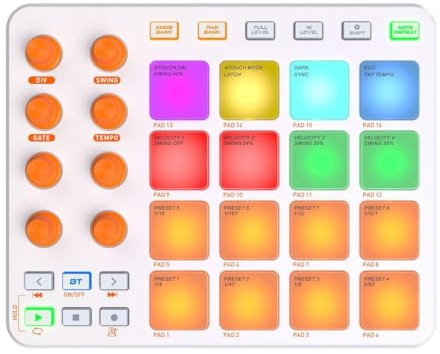 Ubric Strike Pad MIDI Controller Für Musikproduktion Professional Mit 16 RGB Beat Pad, 16 Step Sequencer, MIDI In / Out / Thru (weiß)