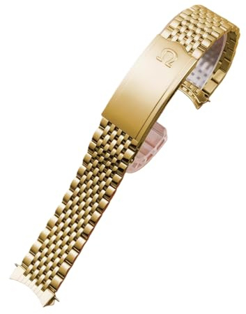 ROUREOX Cinturino Orologio Acciaio Vintage 9 File Bracciale Metallo Curvo Braccialetto Ricambio 18mm 19mm 20mm Perline per Omega Speedmaster-D'oro 19mm