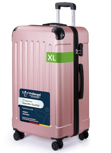 YONSLY Trolley Koffer, Reisekoffer Suitcase, Rollkoffer Handgepäck, Hartschalenreisekoffer, Teleskopkoffer mit 4 Rollen 360°, Zahlenschloss, Gummigriff für Tourismus, Reisen(XL, Roségold)
