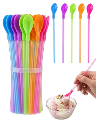 KAKFEL Cannucce con Cucchiaio 2 in 1-15 Pezzi Riutilizzabili, 5 Colori Assortiti. Ideali per Slush, Bubble Tea, Frullati & Cocktail – Goditi ogni sorso senza sforzo.