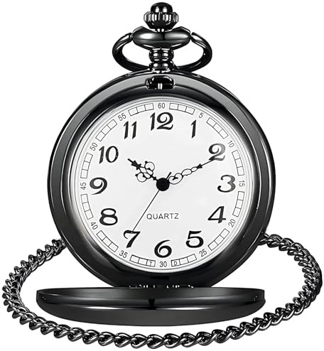 LYMFHCH Smooth Vintage Pocket Watch with Chain, Arabic Numerals Scale Mens Watch Christmas Graduation Birthday Gifts Fathers Day