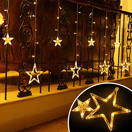 12 Sterne Lichterkette,138LED warmweiss Lichtervorhang weihnachtslichter Sternenvorhang 8 Modi mit Fernbedienung Innen Außen Sterne Vorhang Lichter Für Weihnachten,Party,Hochzeit,Garten, Balkon, Deko
