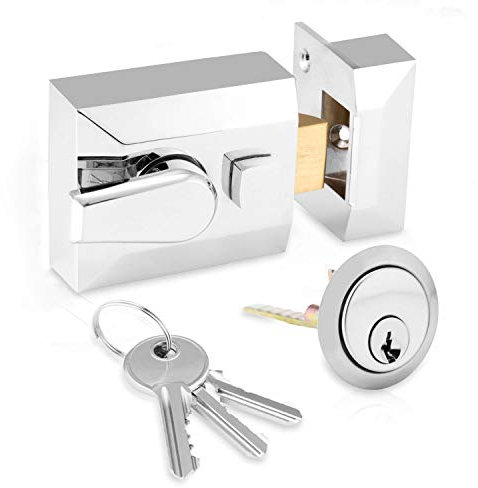 XFORT® Narrow Deadlocking Night Latch 40mm, Complete with Rim Cylinder and 3 Keys, Elegant Polished Chrome Nightlatch, External Door Lock for Front Door, High Security for Your Home or Workplace