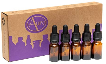Aura 10ml Amber Glass Bottles with Glass Pipettes - Pack of 5