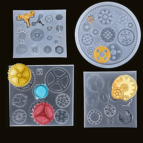 FineInno 4Pcs Steampunk Epoxidharz Formen Gear Resin Molds Zahnräder Gießform für Anhänger Charms Vintage Schmuck Basteln Halskette Ohrringe Deko