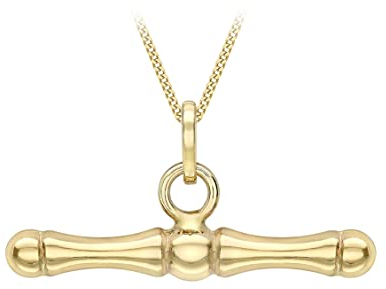 CARISSIMA Women's 9ct Yellow Gold Dog Bone T-Bar Pendant on Curb Chain - 46cm/18'