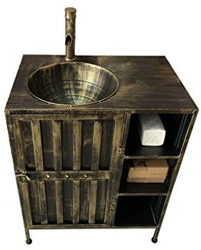 F-HOME Lavabo creativo, estilo industrial, estilo industrial, estilo retro, color bronce.