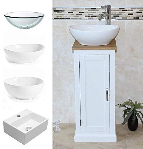 Solid Oak Top Bathroom Vanity | White Painted Cloakroom Unit | Sink Tap & Plug (Bowl B)