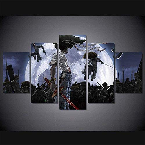 Artzon 5 Stück Afro Samurai Poster Leinwand Malerei Für Kinderzimmer Wanddekoration Wohnkultur Wandkunst Poster Bild-150x80CM-Dgerahmt