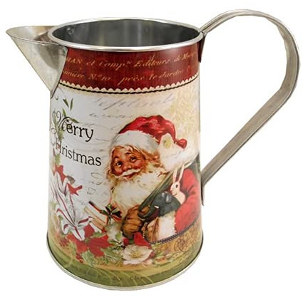FSUK 15 cm Metal Round Jug with Handle Santa Merry Christmas Design