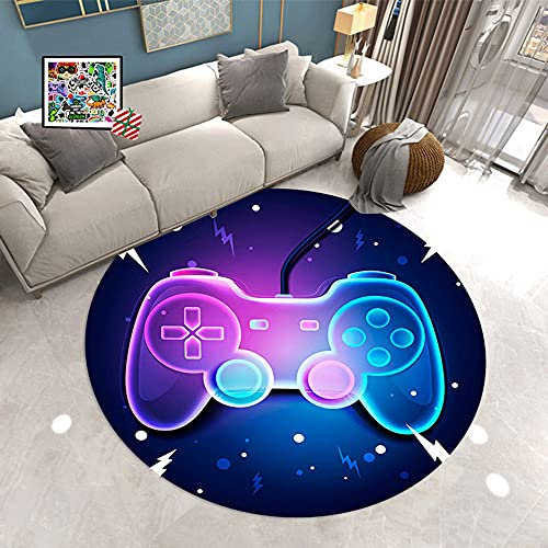 PEIHUODAN Boys Rugs for Bedroom Gaming,Galaxy Gamer Pattern Area Rugs Living Room Bedroom Decorations Children's Large Rugs Carpets Teenage Kids Boy Girl Round Small Gamer Gifts Washable (Blue,90 cm)