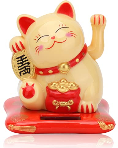 Chat De Fortune à énergie Solaire, Chat De Fortune, Bras Agitant Chat Accueillant Chat De Richesse Chat Porte Bonheur Japonais Solar Alimenté Chat Chanceux pour La Décoration De Bureau (Jaune)