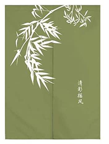 Hiseng Japanischer Gardinen Noren Tür Vorhang, Leinen Partition Türvorhang Restaurant Home Schlafzimmer Vorhang Wand Tapisserie, für die Heimtextilien Raumteiler (Grüner Bambus,75x150cm)
