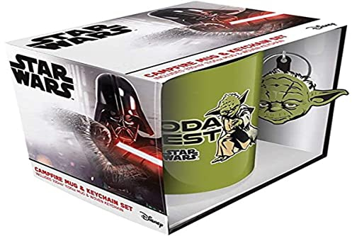 Star Wars Yoda Geschenkset mit Tasse und Schlüsselanhänger (Yoda Best Design) 325ml Keramiktasse - Offizielles Lizenzprodukt
