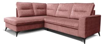 Robin Camel Ecksofa mit Schlaffunktion Bettkasten 5 Abnehmbare Rückenkissen Sofa L-Form Schlafsofa Freistehende Eckcouch Schlafcouch Wohnzimmermöbel Wohnlandschaft Schmutziges Rosa Links