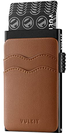 VULKIT Porte Carte de Credit Femme avec Fentes en Cuir Slim Porte Carte Metallique Automatique Porte Carte Bancaire Anti Piratage pour 5-9 Cartes