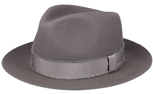 Stetson Tavarell Fedora Haarfilzhut - Einfarbiger Hut - Eleganter Fedorahut - Made in EU - Ripsbandgarnitur - Herbst/Winter - Unisex grau 57 cm