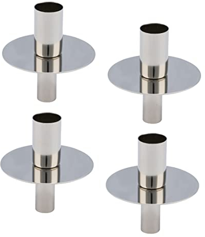 Metall Flaschen Kerzenhalter 4er Set je 8 cm - Silber - Flaschenaufsatz für Stabkerzen - Advent Kerzen Ständer Leuchter Einsatz für Tafelkerzen