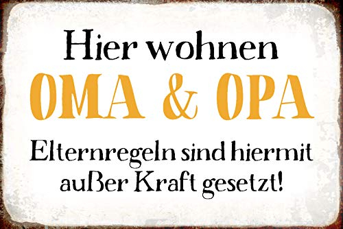 Blechschild 20x30cm gewölbt hier wohnen Opa und Oma Deko Geschenk Metall Schild