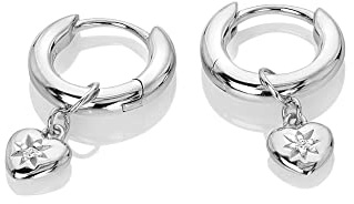 Hot Diamonds Silver Heart Charm Hoop Earrings | 925 Sterling Silver with a Real Diamond Heart Hoop Earrings | Dainty Huggie Hoops with Real Diamond | Cute Silver Earrings Gift for Her