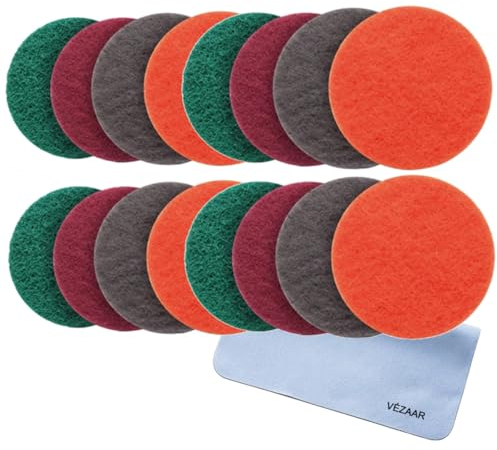 Schleifvlies 16er Set VÉZAAR Schleifwerkzeuge Polierpads 125mm für Holz, Edelstahl, Kunststoff, Möbel, Geländer, körnung 180 320 800 1500