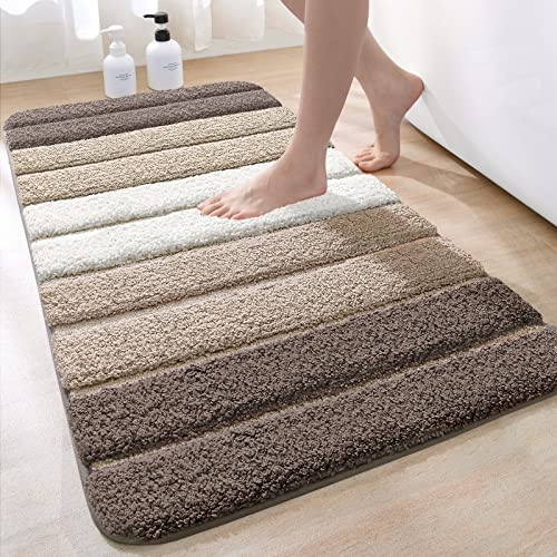 DEXI Badezimmerteppich rutschfest Badematte 60 x 90 cm,Badteppich Saugfähig Weich Maschinenwaschbar für Badezimmer,Beige