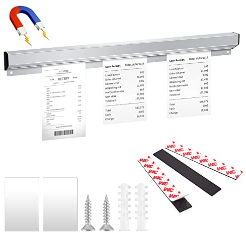 Porte-tickets magnétique pour restaurant - Support coulissant pour tickets de cuisine - Porte-billets de cuisine - Porte-billets en aluminium pour restaurant avec bandes - Rail d'affichage pour