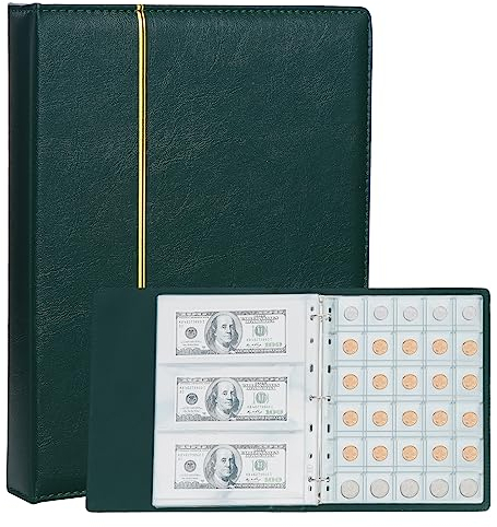TsunNee Münzsammelalbum 150 Taschen, Ledereinband Münzsammelhalter Buch, Münzaufbewahrungsalbum mit 24 Taschen Bill Gedenkgeld Penny Halter für Sammler