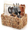 Pumtus Wicker Flatware Organizer, Woven Divided Utensil Caddy, Water Hyacinth Cutlery Holder, Picnic Silverware Flatware Storage Basket Carrier with Handle for Countertop, Forks, Knives, Spoons