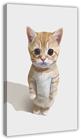 FISH DRAGATE Niedliche Katze Meme Leinwandposter Wandkunst Dekor Bild Gemälde für Wohnzimmer Schlafzimmer Dekoration Rahmen Stil 30 x 45 cm